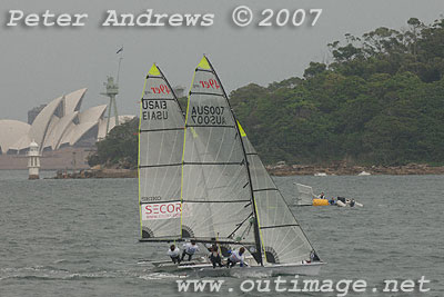 Nathan Outteridge and Ben Austin out on Sydney Harbour last December, ahead of the Sydney International Regatta.