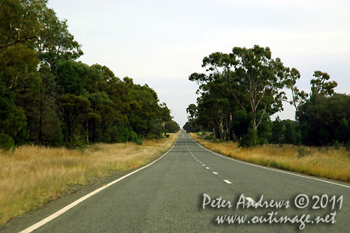 The long endless straight sections of Barrier Highway, are a feature from Nyngan to Cobar, NSW Australia. Photo copyright Peter Andrews, Outimage Australia.