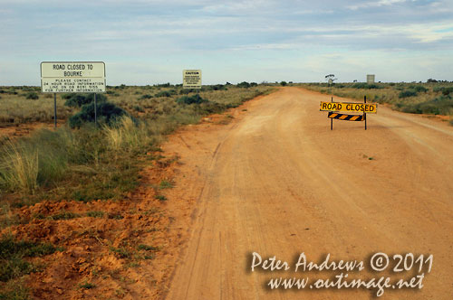 The Wilcannia to Bourke Road that basically follows the Darling River was closed from recent flooding rainfall, from the Barrier Highway just east of Wilcannia, NSW Australia.  Photo copyright Peter Andrews, Outimage Australia.