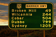 The Barrier Highway distances to Sydney sign.