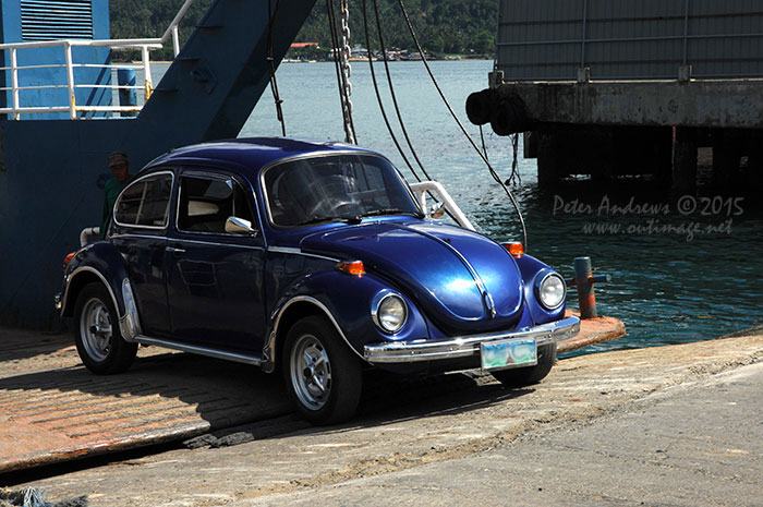 A beautiful Beatle drives onto the Sasa Barge Wharf in Davao City from the vehicle ferry from Samal Island.