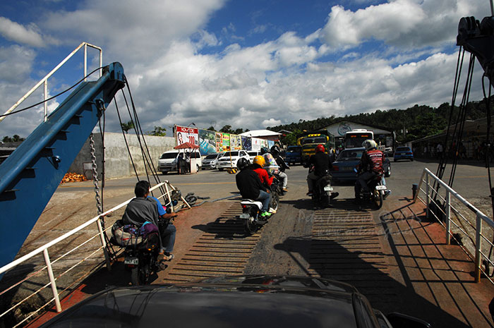 Leaving the vehicle ferry at Samal Island after a passage from the Sasa Barge Wharf in Davao City.