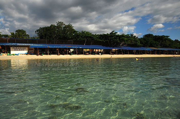 Beach scene of Paradise Island Beach on Samal Island.