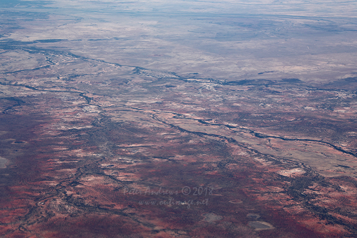 Dry river valleys near Muttaburra, Outback Queensland. 21°53'49.0"S 144°40'32.9"E. High altitude shots from a flight between Sydney Australia and Manila, Philippines.