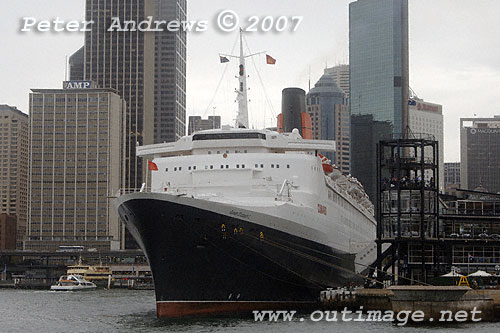 QE2 at Circular Quay from Dawes Point Park Sydney with the