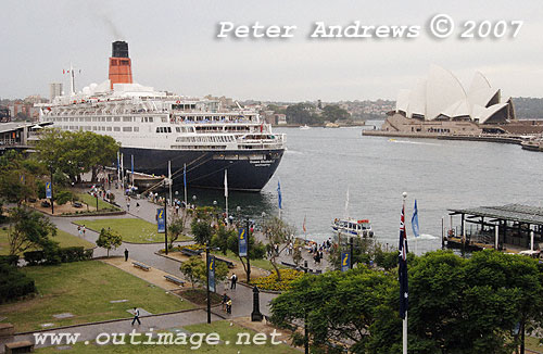 QE2 at Circular Quay Sydney with the Opera House in the background.