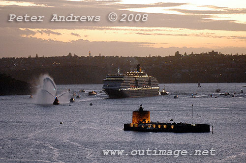 Cunard's newest ship the Queen Victoria on her maiden voyage arrives in Sydney Australia at dawn.