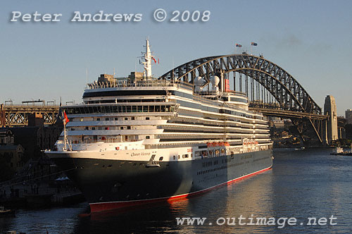 The Queen Victoria at the Circular Quay with the Sydney Harbour Bridge in the background.