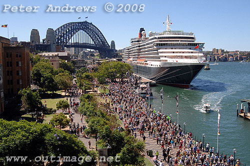 Queen Victoria and the vibrant Circular Quay foreshore in Sydney.