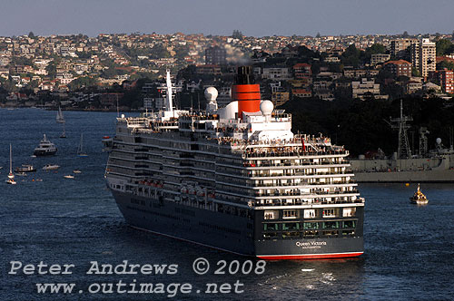 Queen Victoria slipping out of Sydney Harbour.