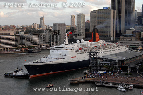 Queen Elizabeth II alongside the Overseas Passenger Terminal at Circular Quay.