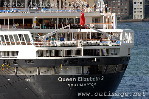 A close-up of the stern of Queen Elizabeth 2.