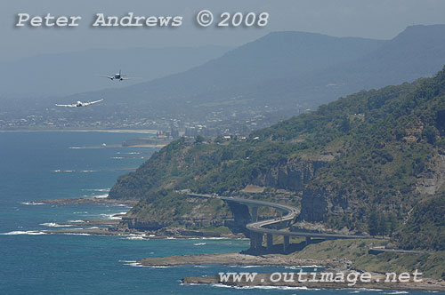 The Illawarra based Historical Aircraft Restoration Society's (HARS) Lockheed Super Constellation, Connie and Douglas C47 Dakota A65-94 flydown the coast from Bald Hill. Photo copyright Peter Andrews.