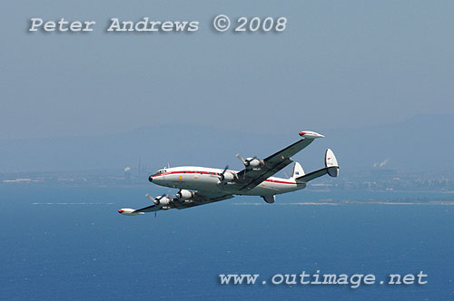The Illawarra based Historical Aircraft Restoration Society's (HARS) Lockheed Super Constellation, Connie, flying over Stanwell Park, NSW Australia. Photo copyright Peter Andrews.