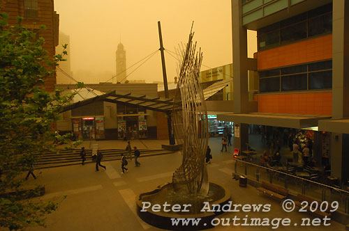 Henery Deane Plaza looking towards Central Railway Station Clock Tower, around 08:00 AEST. Photo copyright Peter Andrews, Outimage.