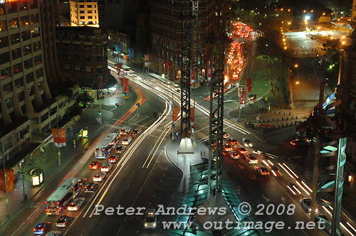Sydney's Railway Square looking towards the CBD from Broadway bottom left to Pitt Street top right. Photo copyright Peter Andrews 2008, Outimage Publications.