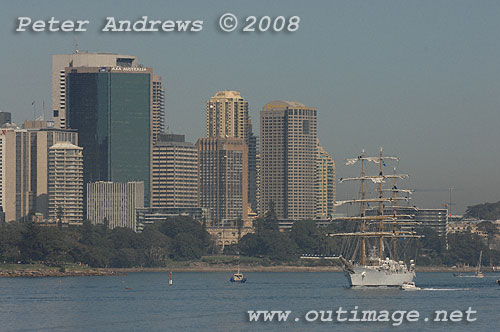 Argentine Navy's Sail Training Ship ARA Libertad, leaving Sydney Australia 2008. Copyright Peter Andrews 2008.