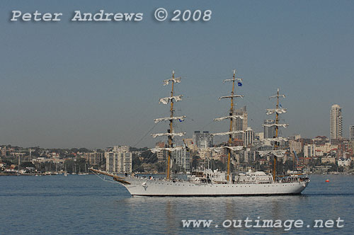 Argentine Navy's Sail Training Ship ARA Libertad, leaving Sydney Australia 2008. Copyright Peter Andrews 2008.