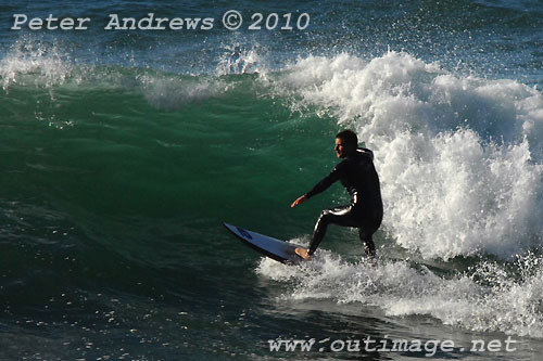 A mid August Saturday morning surf at Location 2, New South Wales Illawarra Coast, Australia. Photo copyright Peter Andrews.