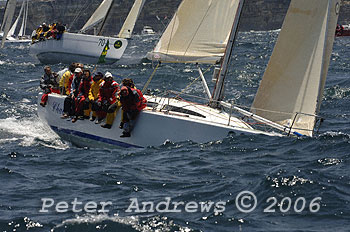 Lou Abrahams on his way out the heads for his 43rd Hobart on his Sydney 38, Challenge.