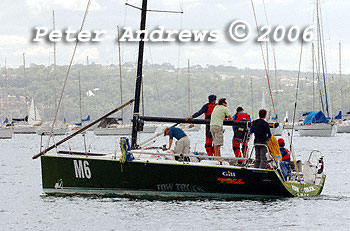 Anthony Paterson's Mumm 30 Tow Truck leaving the docks of the CYCA for the 2006 Sydney to Gold Coast Yacht Race.