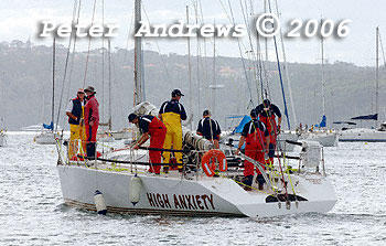 Mark Benson's Elliott High Anxiety, leaving the docks of the CYCA for the 2006 Sydney to Gold Coast Yacht Race.