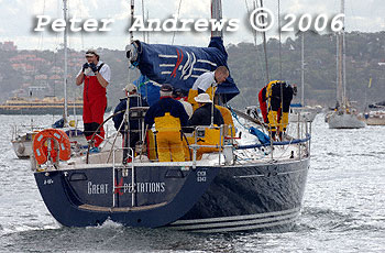 The Sydney based X43 Great Expectations, leaving the docks of the CYCA for the 2006 Sydney to Gold Coast Yacht Race.