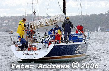 Kevin Miller's Nelson / Marek 46 Quest of Queensland, leaving the docks of the CYCA for the 2006 Sydney to Gold Coast Yacht Race.