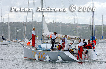 Michael Martin's Sayer 40 Frantic, leaving the docks of the CYCA for the 2006 Sydney to Gold Coast Yacht Race.