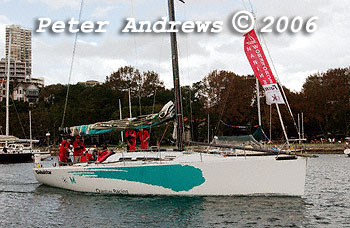 Ray Roberts' DK 46 Quantum Racing, leaving the docks of the CYCA for the 2006 Sydney to Gold Coast Yacht Race.