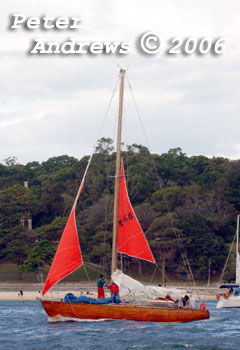 Mike Freebairn's Kaufman 41, Koomooloo showing their storm sails to the committee boat for the 2006 Sydney to Gold Coast Yacht Race.