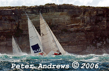 The large swells facing the fleet at the heads after the start of the 2006 Sydney to Gold Coast Yacht Race.