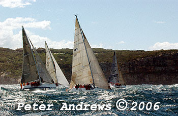 The large swells facing the fleet at the heads after the start of the 2006 Sydney to Gold Coast Yacht Race.