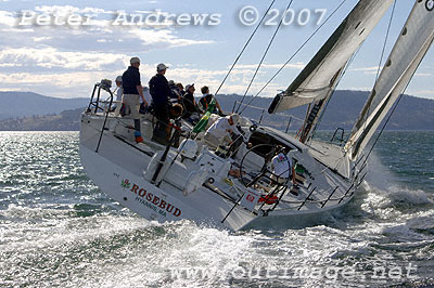 Roger Sturgeon's Rosebud working up to the Derwent River to win overall during the 2007 Rolex Sydney Hobart Yacht Race.