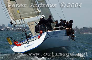 Syd Fischer's Farr 50 version of Ragamuffin on Sydney Harbour ahead of the 2004 Rolex Sydney Hobart. This year's Hobart will be Fischer’s 39th race. 