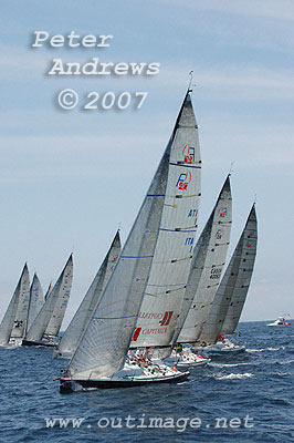 Mascalzone Latino at the start of race 1 with the rest of the fleet in the background.