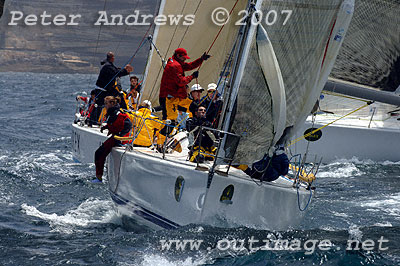 Darryl Hodgkinson's Sydney 38, 'Uplift' with Marc and Louis Ryckmans' 'Imarex' - 'Yeah Baby' on their tail.