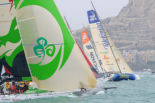 Green Dragon and the fleet of second generation Volvo Open 70's, break from the start line in Alicante, Spain for leg 1 of The Volvo Ocean Race. Photo copyright Dave Kneale - Volvo Ocean Race. 