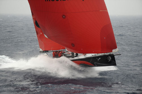 PUMA Ocean Racing's il mostro leaps over a wave offshore in leg 1 of The Volvo Ocean Race. Photo copyright Rick Tomlinson - Volvo Ocean Race.
