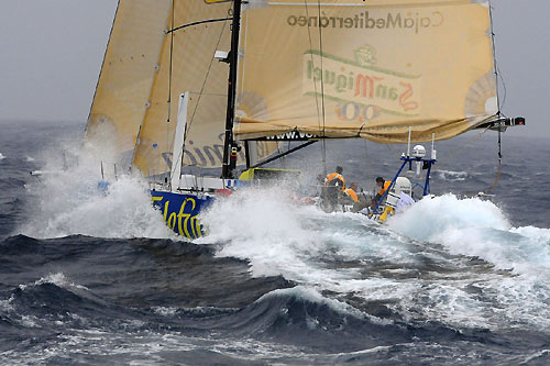 Telefonica Blue offshore after the start of leg 1 of The Volvo Ocean Race. Next is a 6,500nm battle to Cape Town, South Africa. Photo copyright Dave Kneale - Volvo Ocean Race.