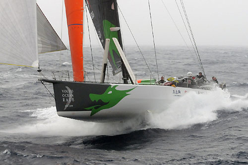 Green Dragon leaps over a wave offshore after the start of leg 1 of The Volvo Ocean Race. Photo copyright Dave Kneale - Volvo Ocean Race. 