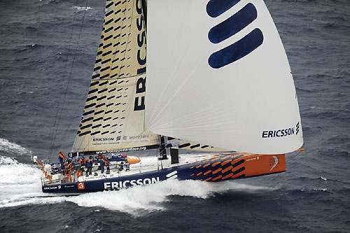 Ericsson 3 puts their boat to the test, offshore after the start of leg 1 of The Volvo Ocean Race.  Photo copyright Rick Tomlinson - Volvo Ocean Race.