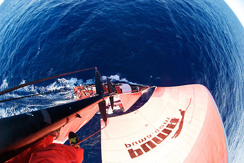 Il Mostro, from the top of her mast, on leg 1 of the Volvo Ocean Race. Photo copyright Rick Deppe - PUMA Ocean Racing - Volvo Ocean Race.