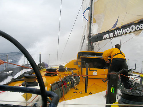 Team Russia in rough weather
                                as they hit the low pressure wind currents on the home straight to Cape Town, on leg 1 of the
                                Volvo Ocean Race. Photo copyright Mark Covell - Team Russia - Volvo Ocean Race.