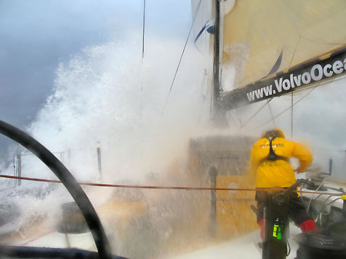 Team Russia in rough weather as they hit the low pressure wind currents on the home straight to Cape Town, on leg 1 of the Volvo Ocean Race. Photo copyright Mark Covell - Team Russia - Volvo Ocean Race.
