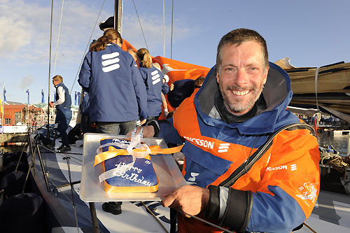 A double celebration for skipper Anders Lewnader as he celebrates his birthday. Photo copyright Rick Tomlinson - Volvo Ocean Race. 