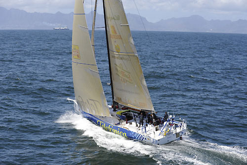Telefonica Blue arrives into Cape Town at the end of leg 1 of the Volvo Ocean Race. They crossed the finish line at 11:18 GMT scoring 4 leg points, claiming 5th place overall. Photo copyright Rick Tomlinson - Volvo Ocean Race.