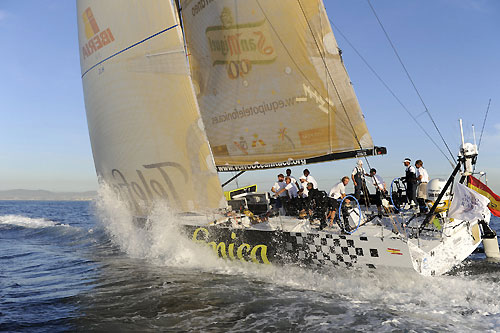 Bruised and battered, the Spanish entry, Telefonica Black became the eighth and final boat to complete the first leg of the Volvo Ocean Race when they crossed the finish line in Cape Town at 16:43 GMT. Photo copyright Rick Tomlinson - Volvo Ocean Race. 