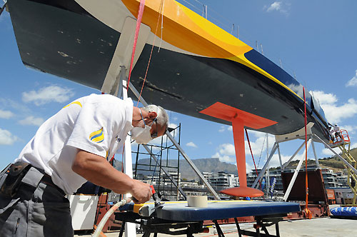 Team Russia undergoes repairs in Cape Town after Leg one of the Volvo Ocean Race 2008-09. Photo copyright Dave Kneale / Volvo Ocean Race.