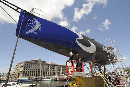 Boat preparations for Team Delta Lloyd in Cape Town, South Africa. Photo copyright Rick Tomlinson / Volvo Ocean Race.
